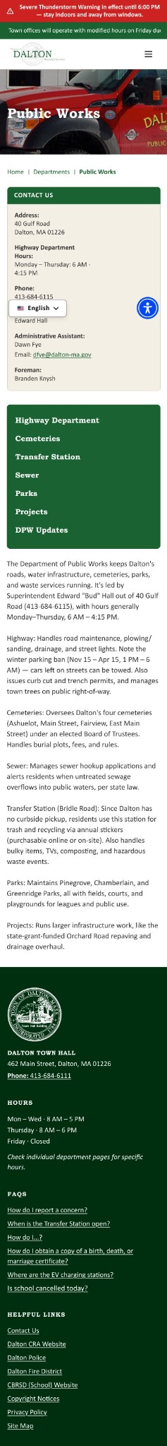 Town of Dalton department page mobile design
